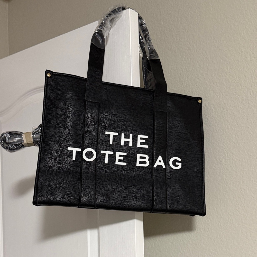 The Tote Bag Black Leatherette Carryall Tote